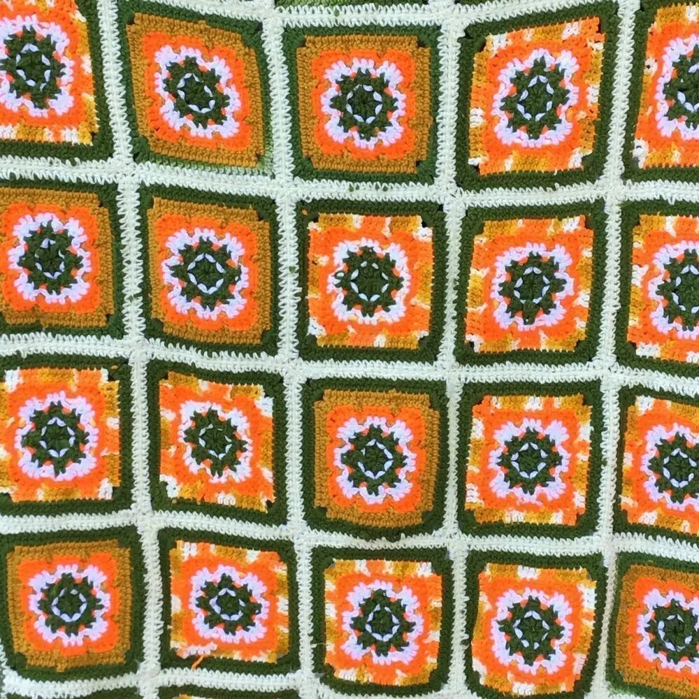 Granny Squares Home Made Crochet Throw Blanket 36” X 44” Good Condition